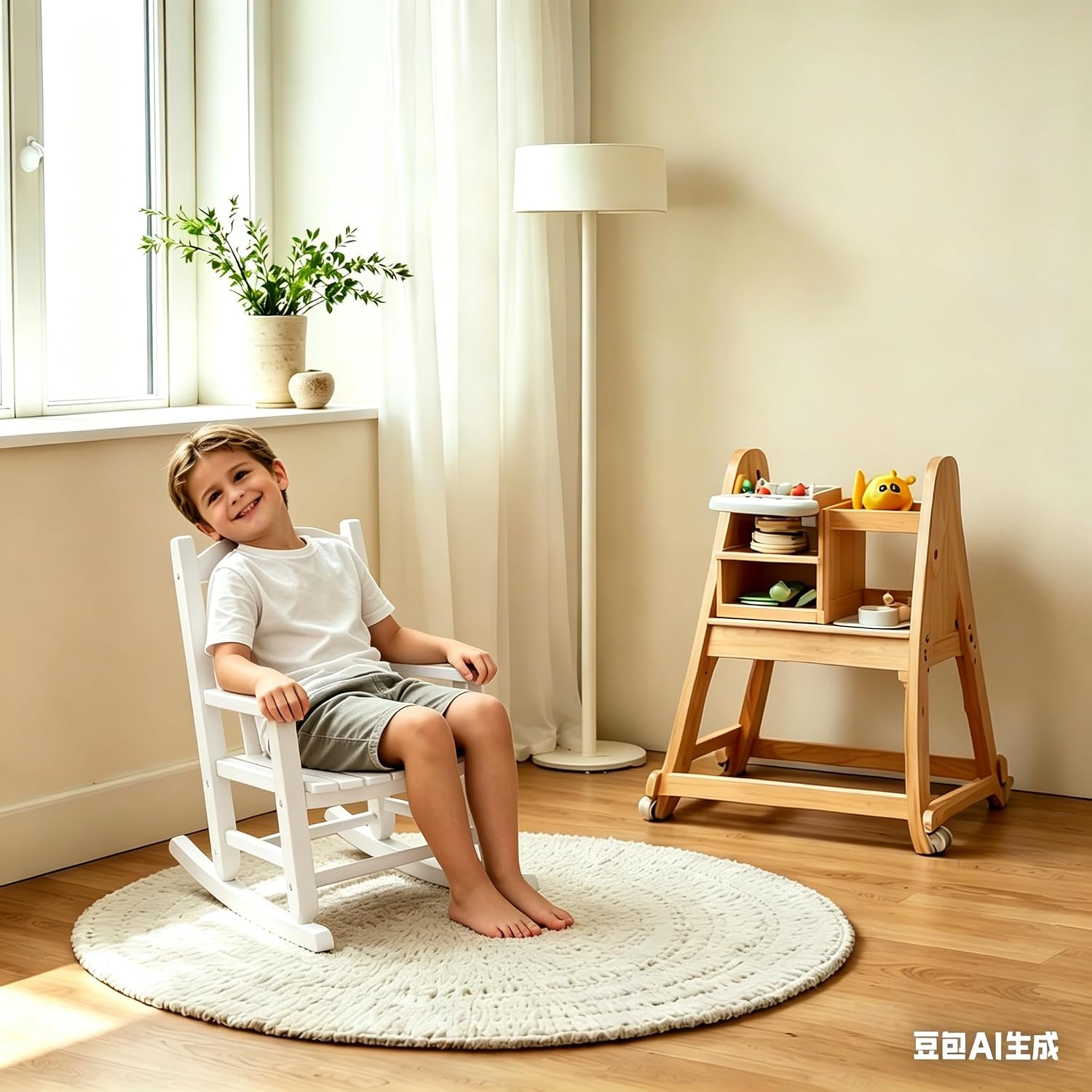 Toddler Rocking Chair Kids Child Wooden Small Baby Comfy Rocker Chairs Furniture for Nursery Bedroom Livingroom Outdoor Reading Room, Ages 3-6, Anti-Tip Design Safe & Sturdy White