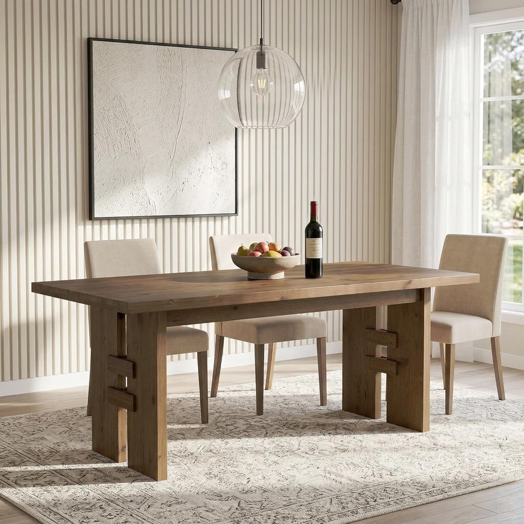 63-Inch Dining Table for 4-6, Solid Wood Kitchen Table with Large Tabletop and Heavy Duty Legs, Rectangular Farmhouse Eating Tables for Dining Room, Living Room, Rustic Brown