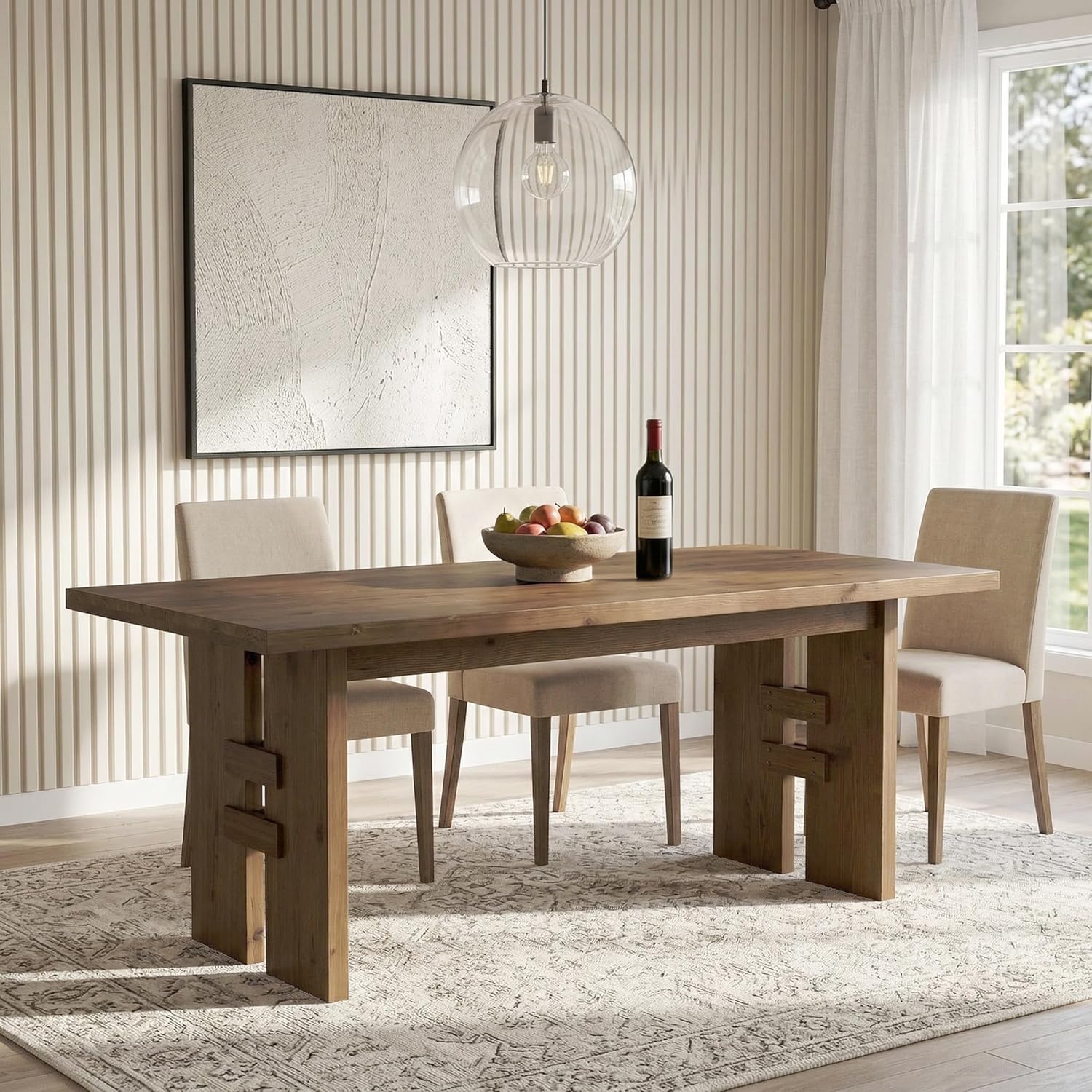 63-Inch Dining Table for 4-6, Solid Wood Kitchen Table with Large Tabletop and Heavy Duty Legs, Rectangular Farmhouse Eating Tables for Dining Room, Living Room, Rustic Brown