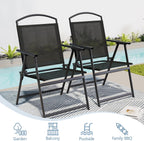SWITTE Folding Patio Chairs Set of 2, Outdoor Dining Chairs with Armrests, Breathable Textilene & Steel Frame for Lawn, Garden, Yard or Poolside - Black