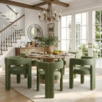 HNY Modern Green Dining Chairs Set of 6, Chenille Upholstered Dining Room Barrel Chairs with Solid Wood Frame, Comfy Accent Kitchen Armchairs with Open Back, Vanity Side Chairs for Living Room Bedroom