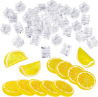 42 Pieces Acrylic Fake Lemon Slices Ice Cubes Artificial Plastic Lemon Slice Set Blocks Simulation Lemon Block Double Side Decorative Fake Fruit Model for Party Wedding Kitchen Decoration Photo Props