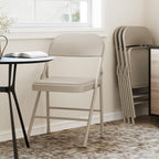 GarveeHome 4 Pack Folding Chairs with Padded Cushions, Padded Foldable Chair Hold Up to 350 LB, Portable Beige Folding Chair Suitable for Dining Room, Home Office, Indoor and Outdoor Events