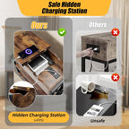 TooCust Flip Top End Table with Hidden Charging Station - 12" D×21" W×26" H Small Side Tables with Storage & Shelves, Compact Side Table for Small Spaces, Slim End Table with Charging Station, Brown