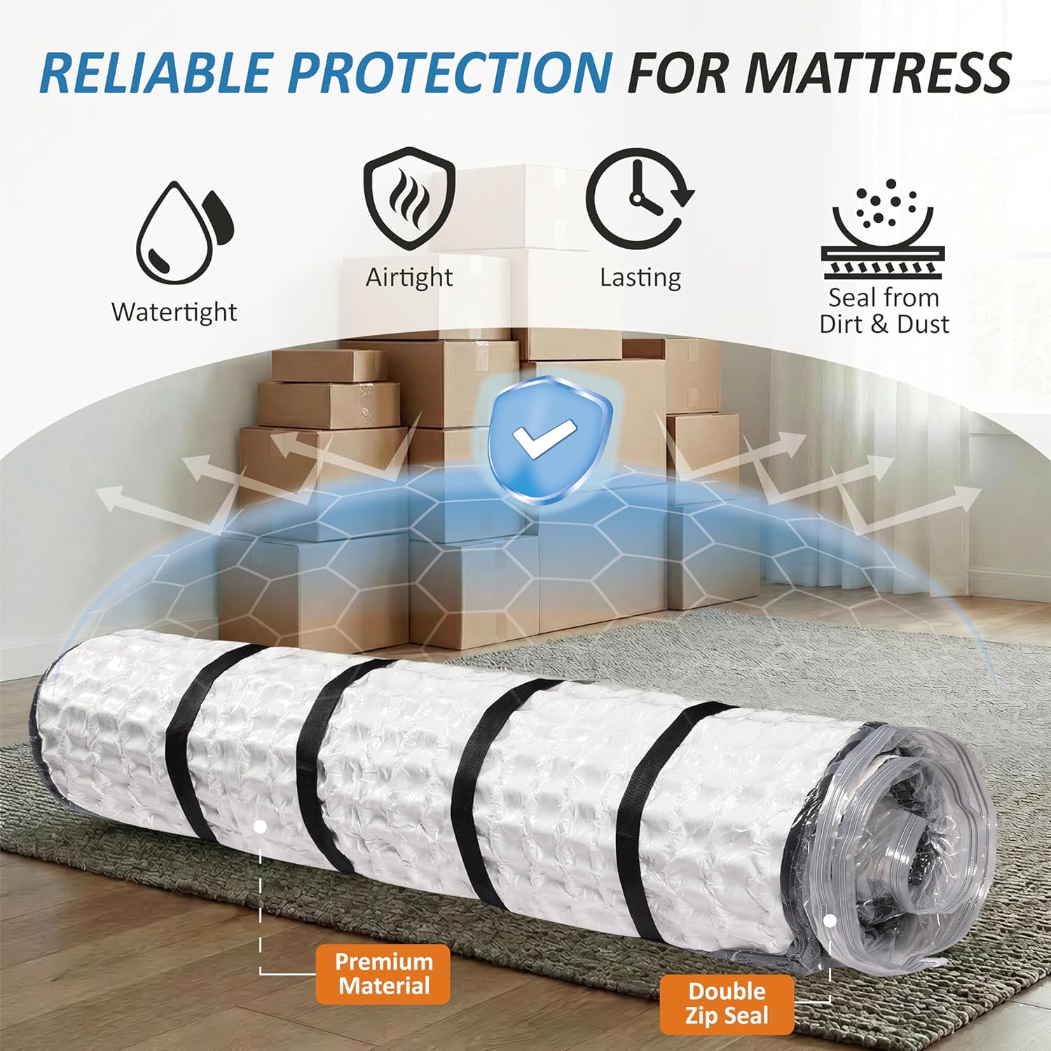 Storage Logic Foam Mattress Vacuum Bag with 4 Adjustable Packing Straps for Moving, Storage, Shipping, Vacuum Seal Mattress Bag with Packaging Straps (Queen/Full/Full-XL)