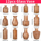 Gold Amber Glass Bud Vase Set of 12, Small Vintage Flower Bottle Petite Glass Flower Vase for Floral Arrangements, Decorative Centerpiece,Table Decor,Home Wedding Party