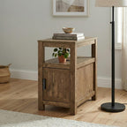 Signature Design by Ashley Fendenmore Farmhouse Chairside End Table with Storage and USB Ports, Dark Brown