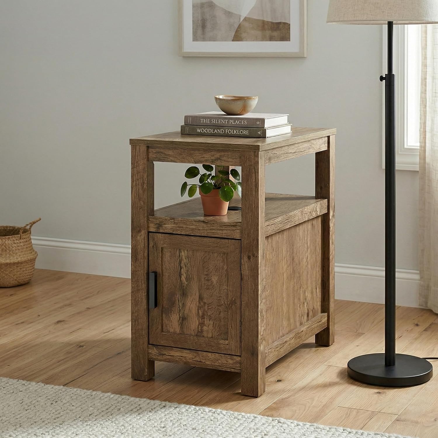 Signature Design by Ashley Fendenmore Farmhouse Chairside End Table with Storage and USB Ports, Dark Brown
