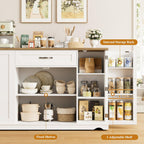 HOSTACK Kitchen Island Cart with Storage, 47'' Kitchen Storage Island on Wheels with 2 Drawers, Rolling Island Table with Adjustable Shelves, Mobile Buffet Sideboard Cabinet for Dining Room, White