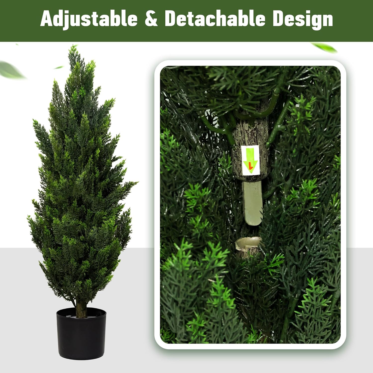 Set of 2 Artificial Topiary Pine Trees 3FT, Dense Faux Cedar Plants with Heavy Weighted Base, UV Resistant Outdoor Fake Trees for Front Door, Porch, Entryway & Indoor Home Decor
