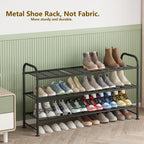 LINZINAR Shoe Rack Long 3 Tier Metal Shoe Organizer Metal Wide Shoe Shelf for Closet Entryway Bedroom Large Capacity Black