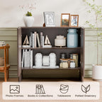 Fluted Sideboard Buffet Cabinet with Storage, 2-Door Wood Entryway Table with Curved Legs & Adjustable Shelves, Coffee Bar Cabinets for Living Room, Kitchen & Bedroom (Dark Walnut)