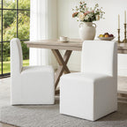 Upholstered Dining Chairs with Casters Set of 2 - Rolling Dining Chairs for Home Desk, Lounge or Living Room, Silent Wheel, No-Assembly, White