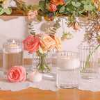 ComSaf Glass Cylinder Vases Pack of 12, Clear Ribbed Bud Vases for Centerpieces Weeding Decoration, 6 inch Tall Clear Flower Vases in Bulk, Hurricane Candle Holder for Party Home Decor