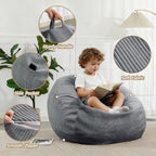 Bean Bag Chair with Corduroy Cover and Memory Foam Filled for Teens and Kids, Small Comfy Fluffy Floor Chair for Living Room Bedroom (Gray, 2.5FT)