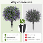 Artificial Plants Bushes for Outdoors, 2 Pack 25.6" Faux Topiary Ball Trees Lavender Plants with Stakes/Spikes for Outside, UV Resistant Fake Greenery for Front Porch, Garden, Yard (Purple, Green )