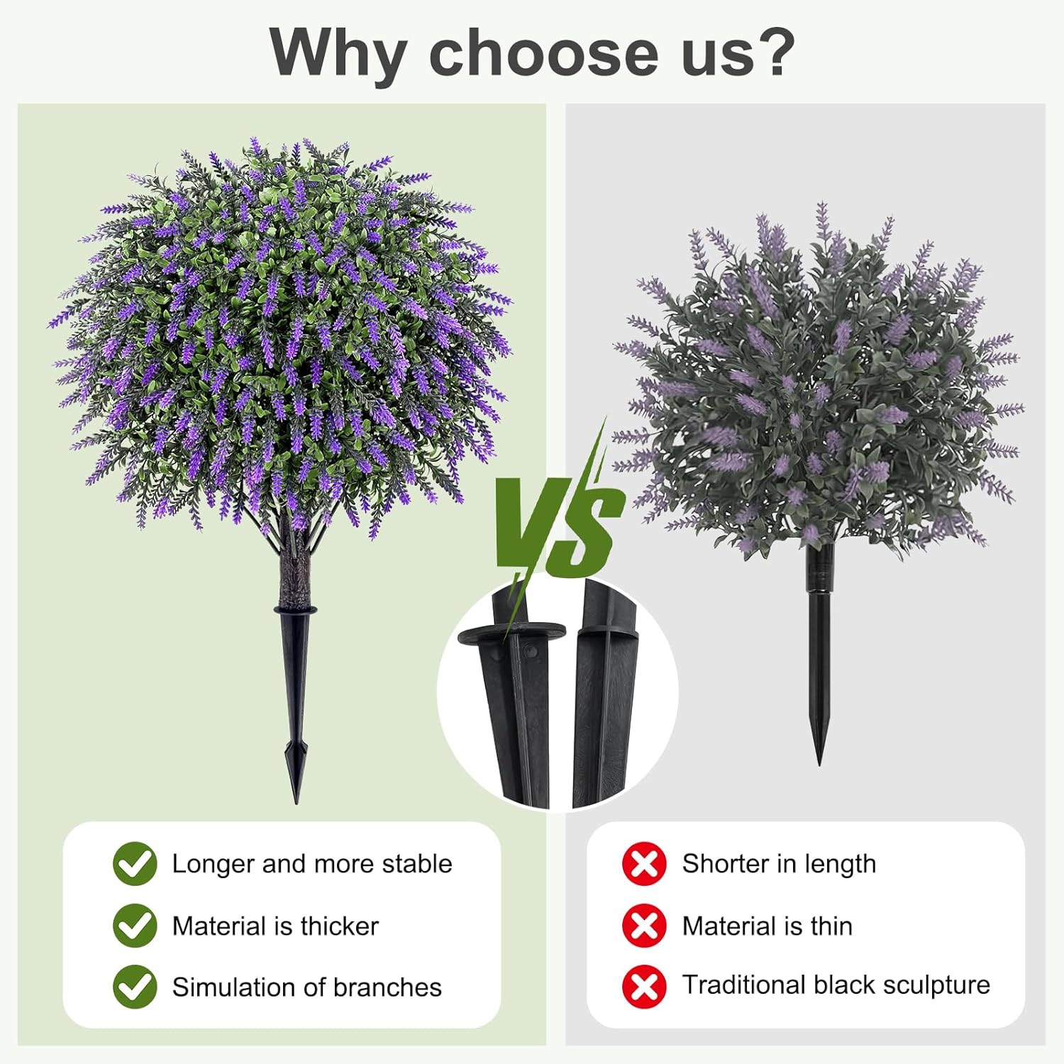 Artificial Plants Bushes for Outdoors, 2 Pack 25.6" Faux Topiary Ball Trees Lavender Plants with Stakes/Spikes for Outside, UV Resistant Fake Greenery for Front Porch, Garden, Yard (Purple, Green )
