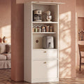 71" Tall Kitchen Pantry Cabinet with Fluted Door & Drawers, White | Adjustable Shelves, Anti-tip Device, Freestanding, Spacious Kitchen, Bathroom Storage, Living Room, Modern Farmhouse Style
