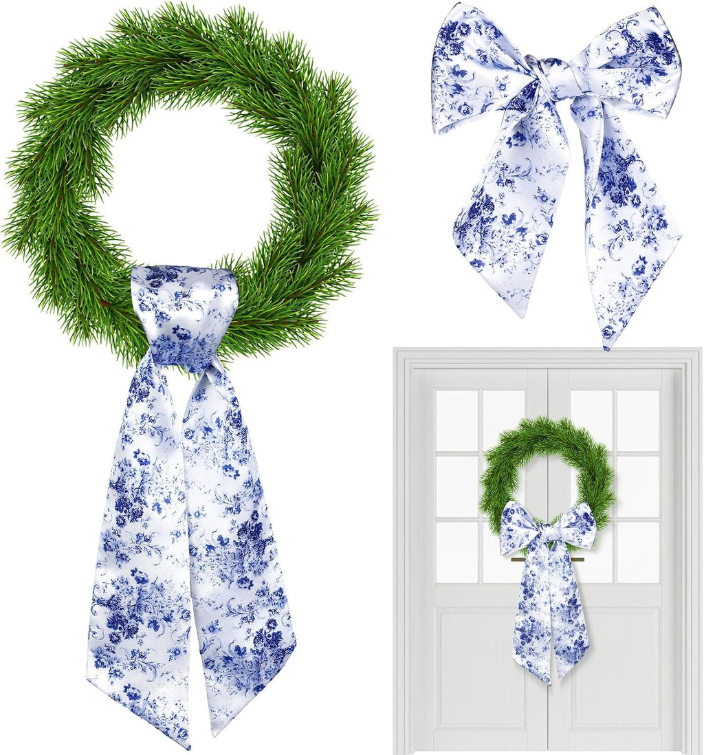 2 Pcs Wreath Sash for Front Door Reversible Chinoiserie Wreath Sash Accessories Decor for Monogram Garland Ribbon Porch Indoor Outdoor Home Party Yard Doorway(Chinese Style)