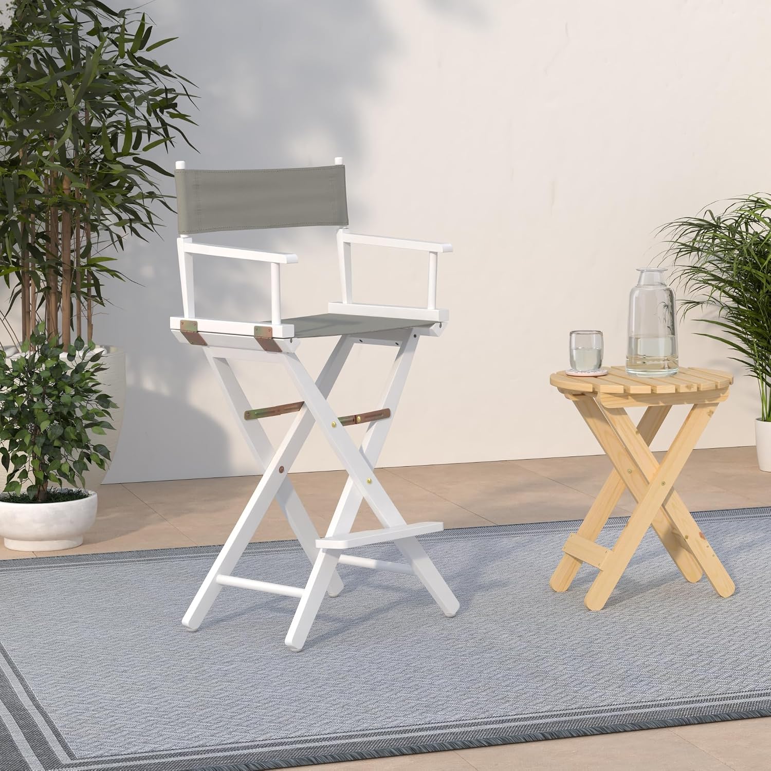 Casual Home 24" Director's Chair White Frame with Grey Canvas, Counter Height