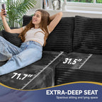 113" L-Shaped Boneless Couch, Modern Modular Sectional Sofa with Deep Seat, Convertible Corduroy Cloud Couches for Living Room,Black,1 PCS