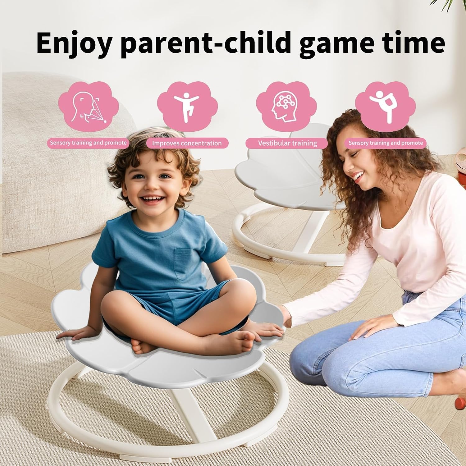 Spinning Chair for Autistic Kids, Sensory Toys for Kids with Autism, Baby Swivel Chair Sit and Spin Toys for Toddlers 3+, Balance Coordination Focus Training (White)
