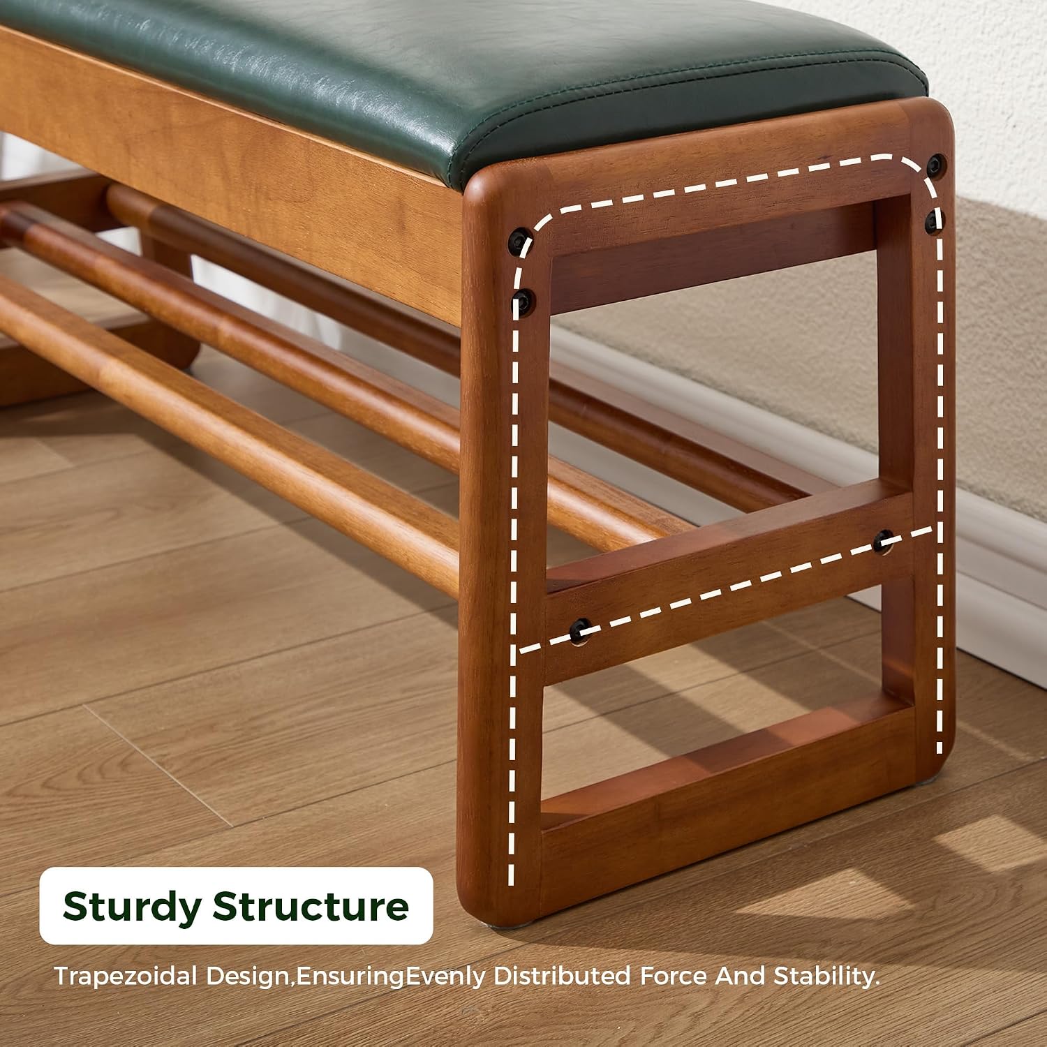 39.3" Shoe Rack Bench,2 Tiers Shoe Bench with Storage,Walnut Storage Bench with Faux Leather Cushion for Entrance Entryway Hallway Walnut PU Green