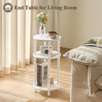 AWASEN Small Round Side Table, White End Table with 3-Tier Open Shelf for Small Spaces, Round Bedside Table Nightstand for Bedroom, Living Room, Office, White