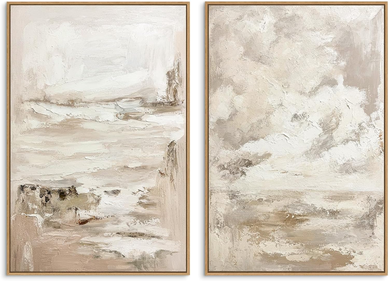 SAFERRYHOME Abstract Landscape Sky Hand Painted Wall Art, Large Textured Neutral Framed Canvas Wall Decor, Modern Minimalist Illustrations Painting Artwork for Home Office Living Room, 24"x36"x2