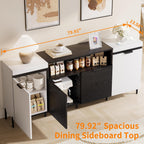 80'' Buffet Sideboard with Storage Farmhouse with 4 Doors, Large Kitchen Storage Cabinet Wood Coffee Bar Cabinet Buffet Table with Open Shelf for Kitchen, Dining Room, Entryway, Black & White