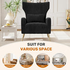 Luxanimarion Black Velvet Accent Chair Set of 2, Wingback Chair for Living Room, High Back Arm Chair with Golden Legs Lumbar Pillow, Upholstered Single Sofa Bedroom