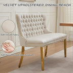 Velvet Upholstered Dining Bench with Back, 45.6'' Tufted Loveseat Bench with Gold Stainless Steel Legs, Mid-Century Modern Banquette Seating for Dining Room, Kitchen, Entryway, Beige
