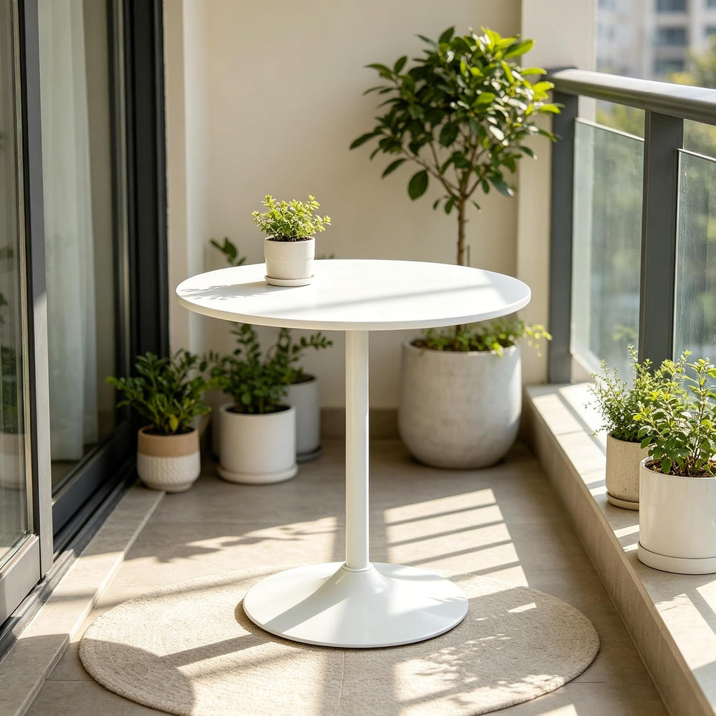 31.5 Inch Dining Table Round Bar Table for 2-4 with Enlarged Pedestal Base, Modern Mid Century Round Top Kitchen Table for Kitchen Living Room Cafe Small Spaces, White