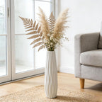 White Tall Ceramic Floor Vase, 17.7 Inch, Ribbed Design, Large Vase | Glossy Glazed Finish, Narrow Corners, Entryway, Bedroom, Compact Spaces