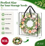 BlessedSeason Wreath Storage Container, 93L Large Clear Christmas Storage Bags for 24 to 30 Inch Artificial Garland, Holiday Decoration Organizer with Sturdy Zippers, Moving Bag for Home (5-Pack)