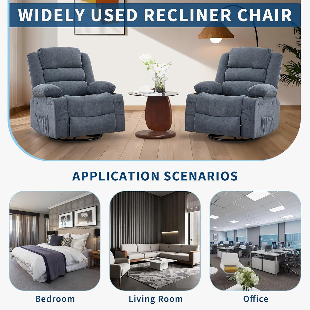 Garvee Rocking Recliner Chair Lazy boy Swivel Nursery Rocker for Adults | Wide 360° Recliner with Cup Holder Glider with Upholstered Deep Seat Linen Lazy boy chair for Living Room Blue