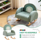 JOYMOR Kids Chair, Teddy Fleece Toddler Rocking Chair with Solid Wood Legs, Anti-Tip Design, Kids Sofa for Nursery, Playroom, Green