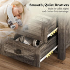 AMERLIFE Farmhouse Wood Nightstand Set of 2, End Table with Drawers, Grey | Narrow/Small 18" Bedside Table with Open Shelf, Wooden Night Stand for Bedroom/Home Office, Rustic Grey Oak