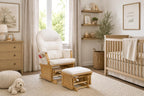 Suite Bebe Madison Nursery Rocking Chair with Ottoman, Wooden Glider for Baby Nursing, Smooth Gliding Rocker, Natural Wood and Beige Fabric