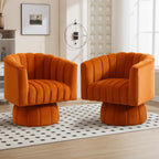 Swivel Accent Barrel Chair, Cute Comfy Small Round 360° Arm Chair, Velvet Sofa Club Reading Chair for Living Room, Bedroom, Office, Orange