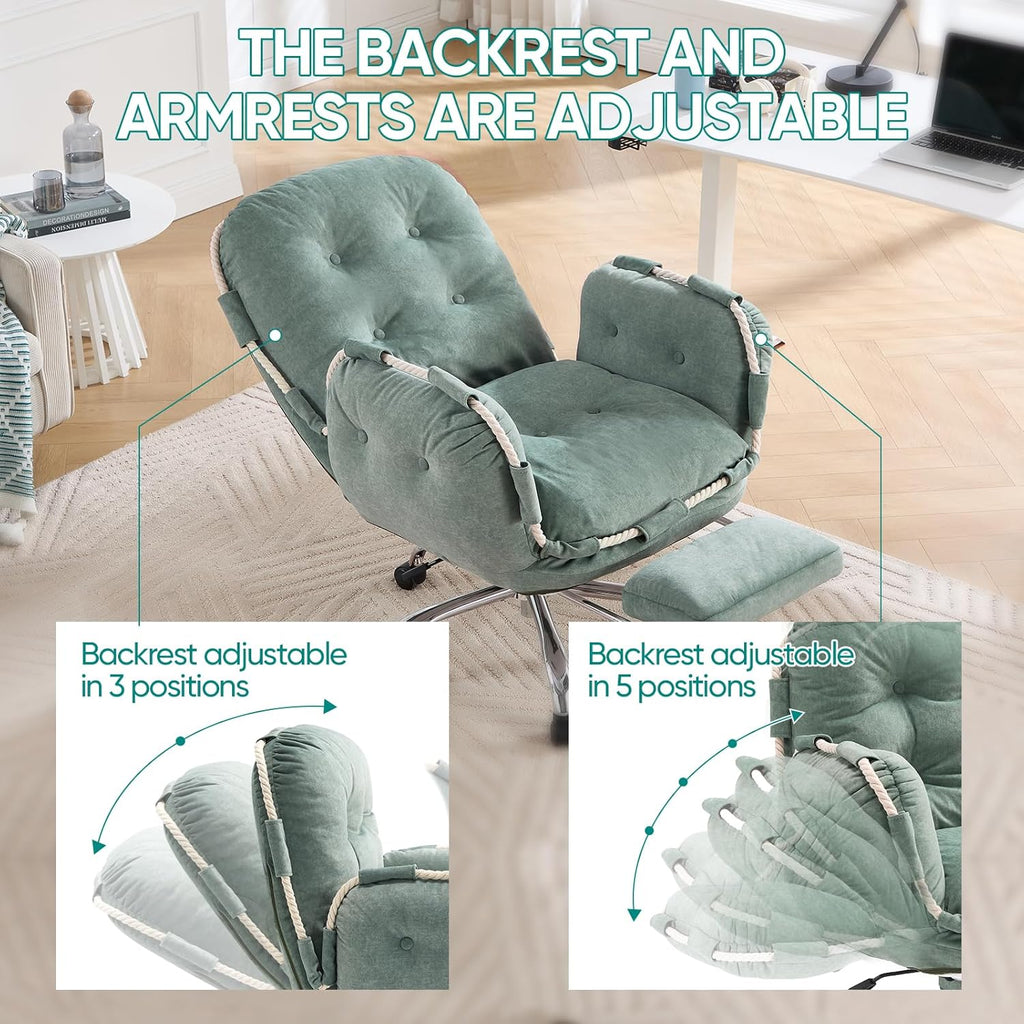 Criss Cross Office Chair with Foot Rest and Flip Armrests for Pets | Cross Legged Office Chairs for Women Reclining Desk Chair Comfy Vanity Chair with Back and Wheels for Home Office Green