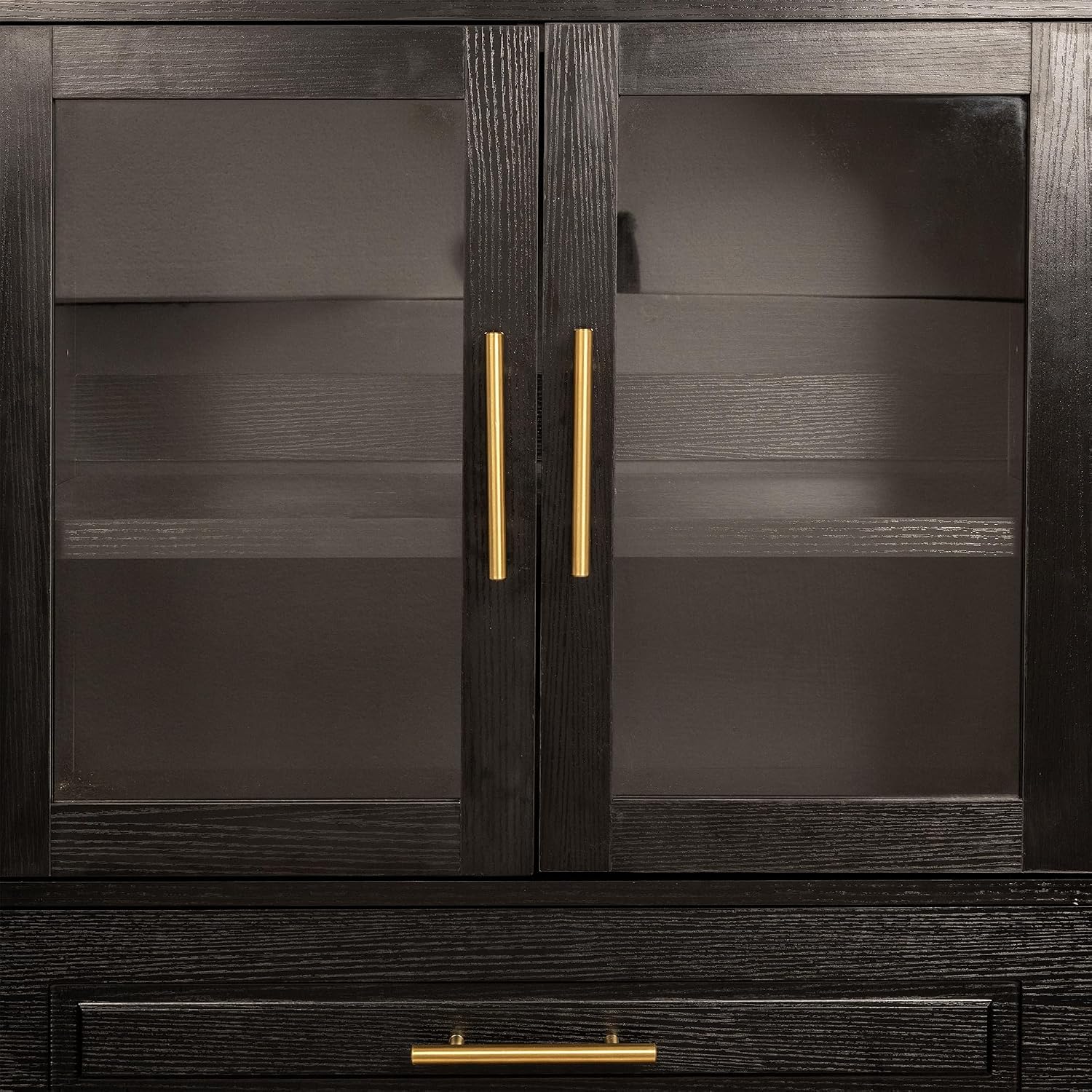 CIATRE 71" Tall Farmhouse Pantry Cabinet with Glass Barn Door, Arched Kitchen Storage Cabinet with Adjustable Shelves & Door Rack, Freestanding Cupboard for Kitchen, Dining Room, Entryway (Black)
