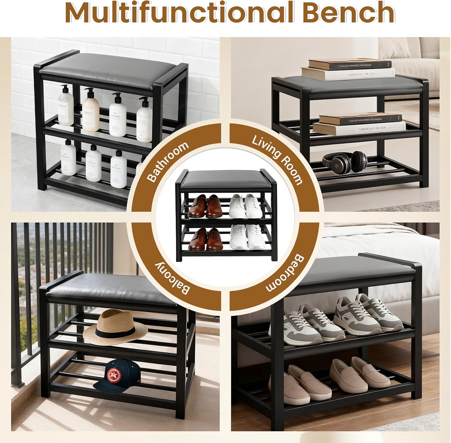 Small Shoe Rack Bench, Shoe Storage Bench for Entryway, Stable Shoe Organizer for Entryway, Bench Seat Holds Up to 300 lb Storage Organizer, (17"x 10"x 16", L x W x H)