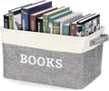 Lukeline Book Storage Baskets for Organizing, 15.5 x 11.6 x 9.4 Storage Basket for Books Cookbook and Recipe, Collapsible Storage Bin, Decorative Baskets for Home, Shelves, Classroom (BOOKS)