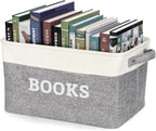 Lukeline Book Storage Baskets for Organizing, 15.5 x 11.6 x 9.4 Storage Basket for Books Cookbook and Recipe, Collapsible Storage Bin, Decorative Baskets for Home, Shelves, Classroom (BOOKS)