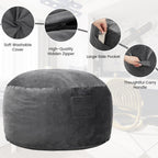 Kromax Bean Bag Chair with Filling Included, Large 4FT Comfy Bean Bag Chairs for Adults, Teens, Memory Foam, Machine Washable Thick Dutch Velvet Cover, for Living Room, Den, or Bedroom, Dark Grey