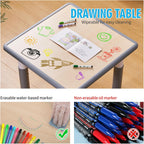 UNICOO - Kids 23""x23"" Three Piece Study Table and Chairs Set, Height Adjustable Plastic Children Art Desk with 2 Seats, Kids Multipurpose Activity Table Set (Maple Top with Grey Border), KT-TCO1