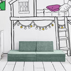 Yourigami Kids and Toddler Play Couch, Convertible Folding Sofa, Durable Foam Modular Design, Green Meadows