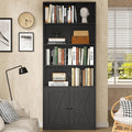 Modern Bookshelf with Doors, Industrial Bookshelves with 6-Tier Shelf, 71 inches Tall Bookcase Display Cabinet with Storage for Home Office, Black