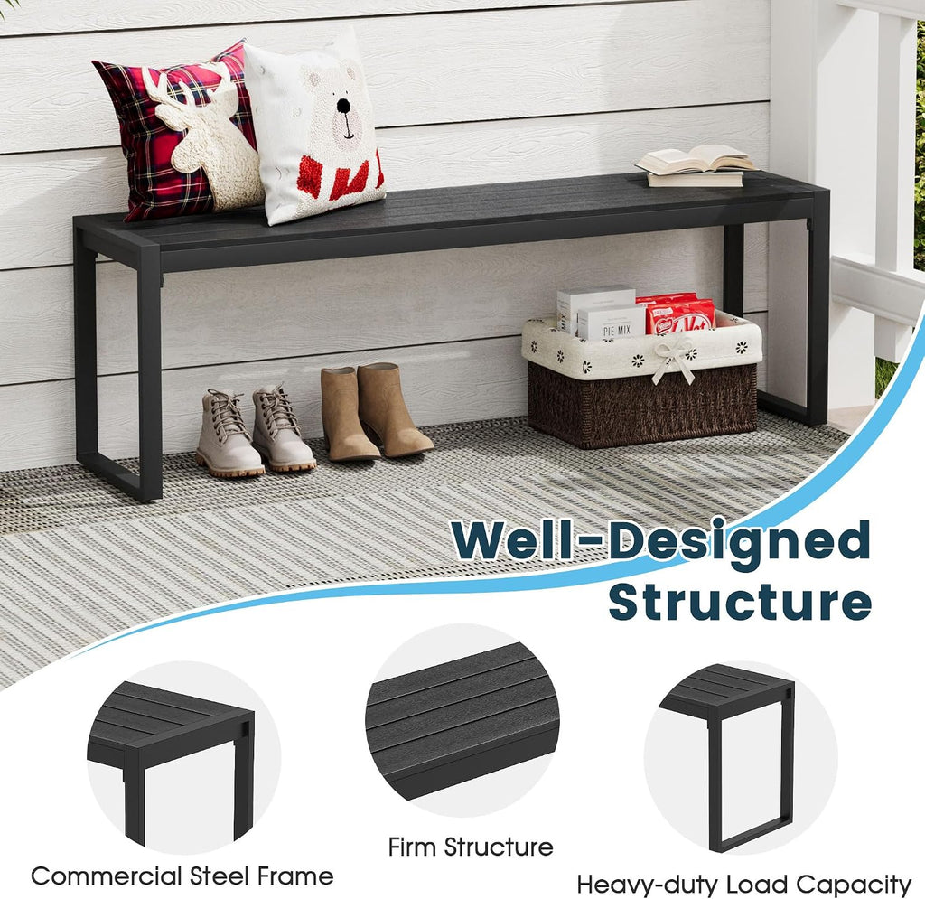 Outdoor Patio Backless Bench Set of 2, 53.2" All-Weather Long Metal Garden Bench Seat for Backyard, Porch,Lawn, Black
